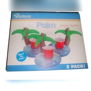 GoFloats Inflatable Palm Island Floating Drink Holder 3 Pack - NEW
